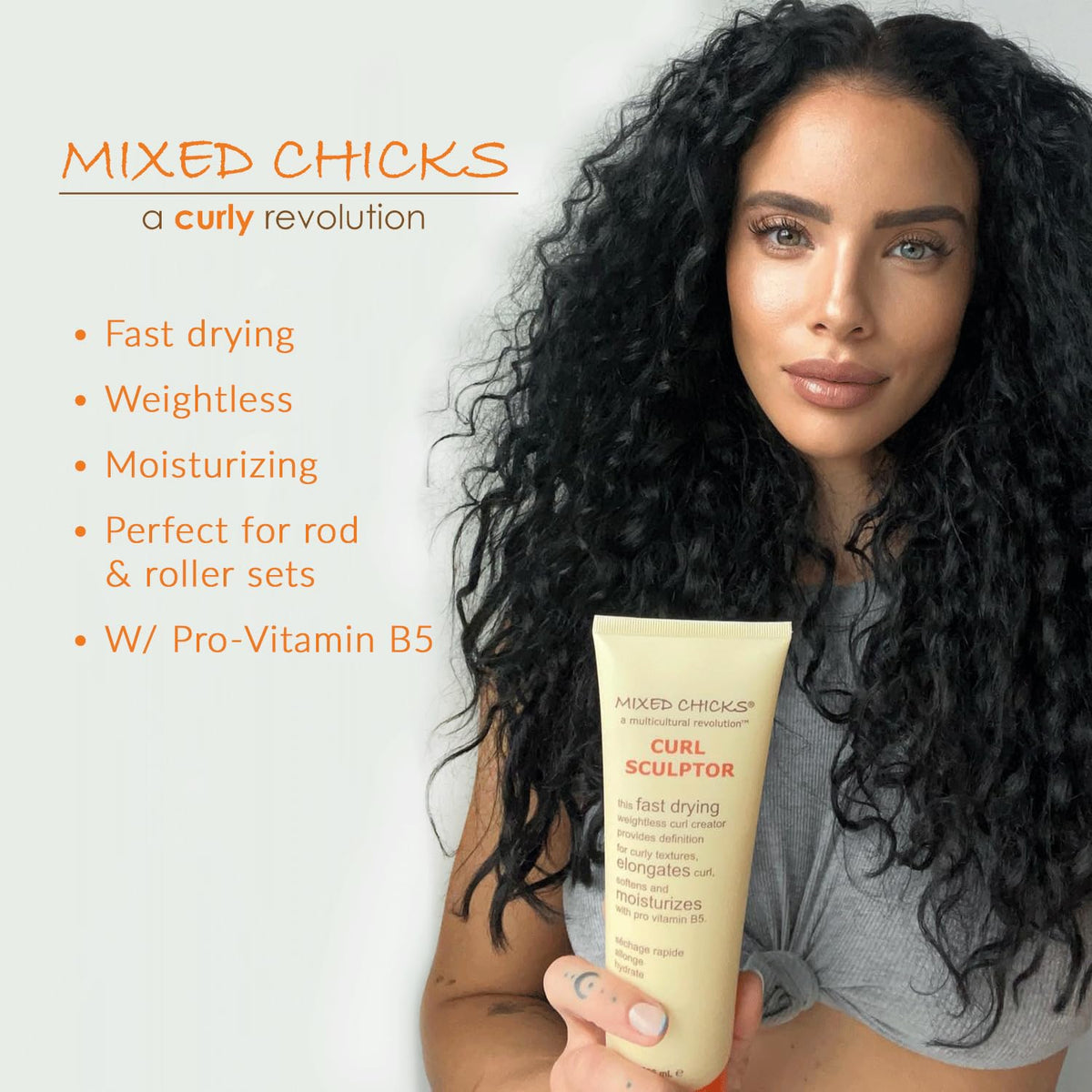 Mixed Chicks curl sculptor texture close-up highlighting lightweight, non-greasy finish