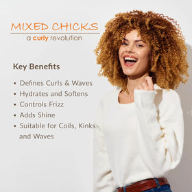 Mixed Chicks open jar displaying rich cream that seals in moisture for defined curls