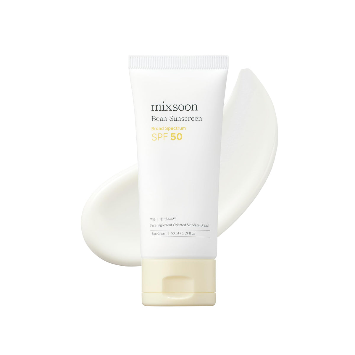 mixsoon front packaging showing SPF 50 and compact tube, travel-friendly protection