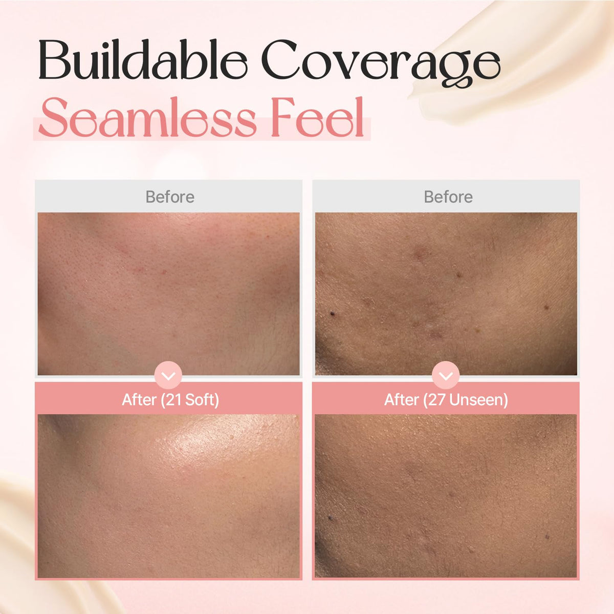 mixsoon before and after skin swipe revealing visible blurring and natural glow benefit
