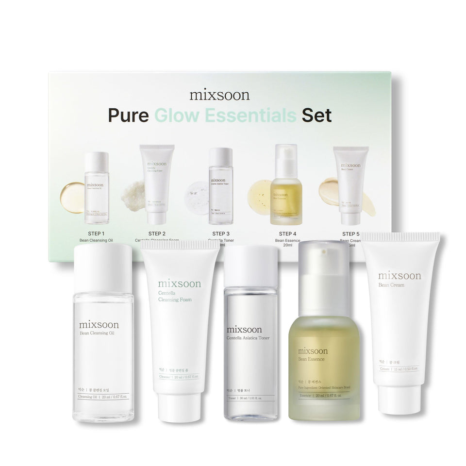 mixsoon front packaging of Pure Glow Essentials Set showing elegant travel-ready kit, ideal for gifting