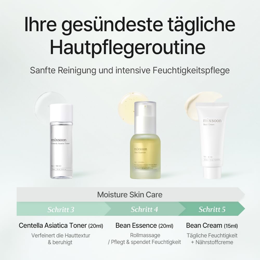 mixsoon skincare set on bathroom vanity conveying daily routine ease and polished look