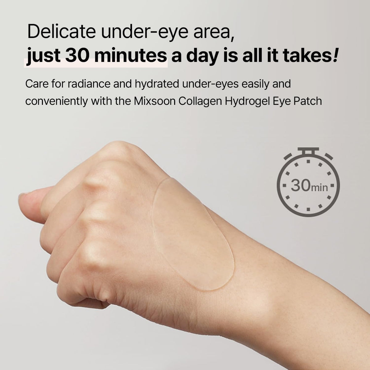 mixsoon patch applied under eye illustrating comfortable, non-slip wear