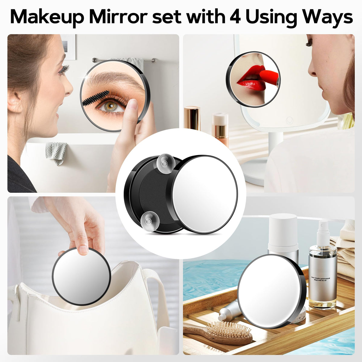 MIYADIVA compact travel pouch with mirrors and tweezers organized for portability