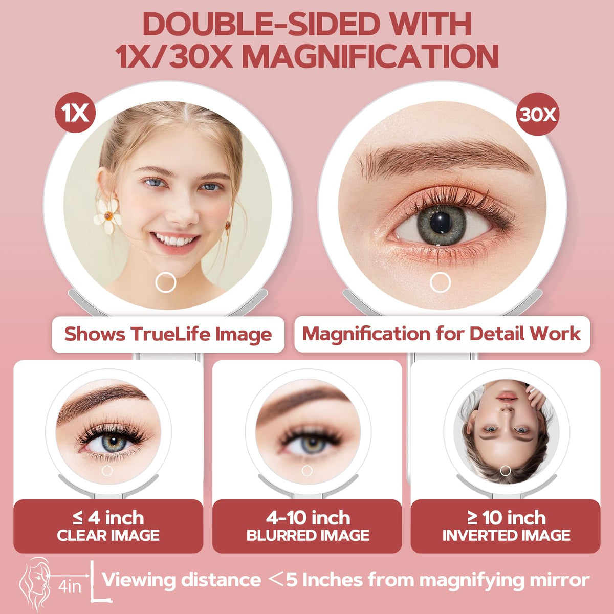 MIYADIVA open double-sided mirror displaying 1X and 30X sides for precise and full-face views