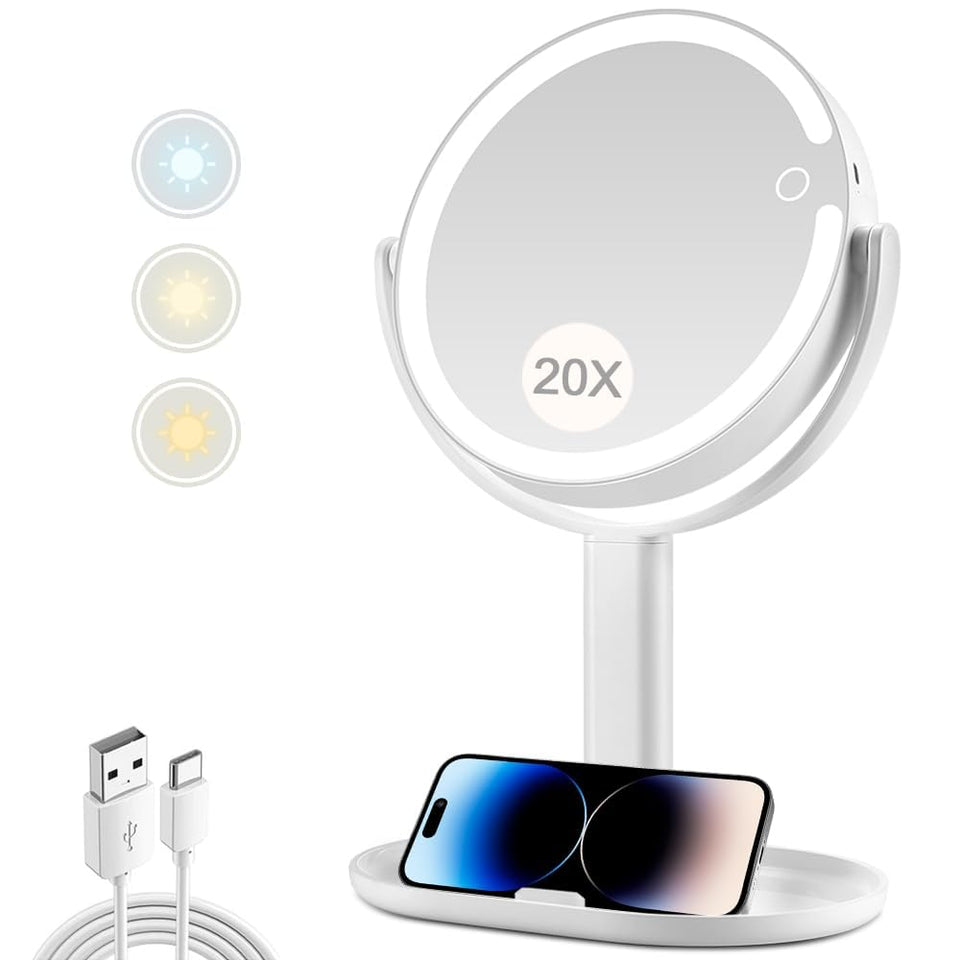 MIYADIVA front view showing dual-sided mirror and LED lights for precise makeup