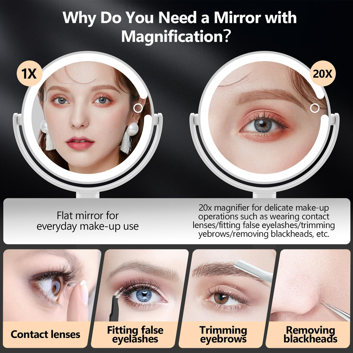 MIYADIVA 80 LEDs illuminating face evenly to reduce shadows while applying makeup