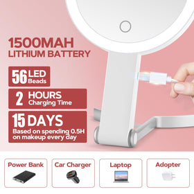 MIYADIVA LED ring light detail showing 56 bulbs and even illumination benefit