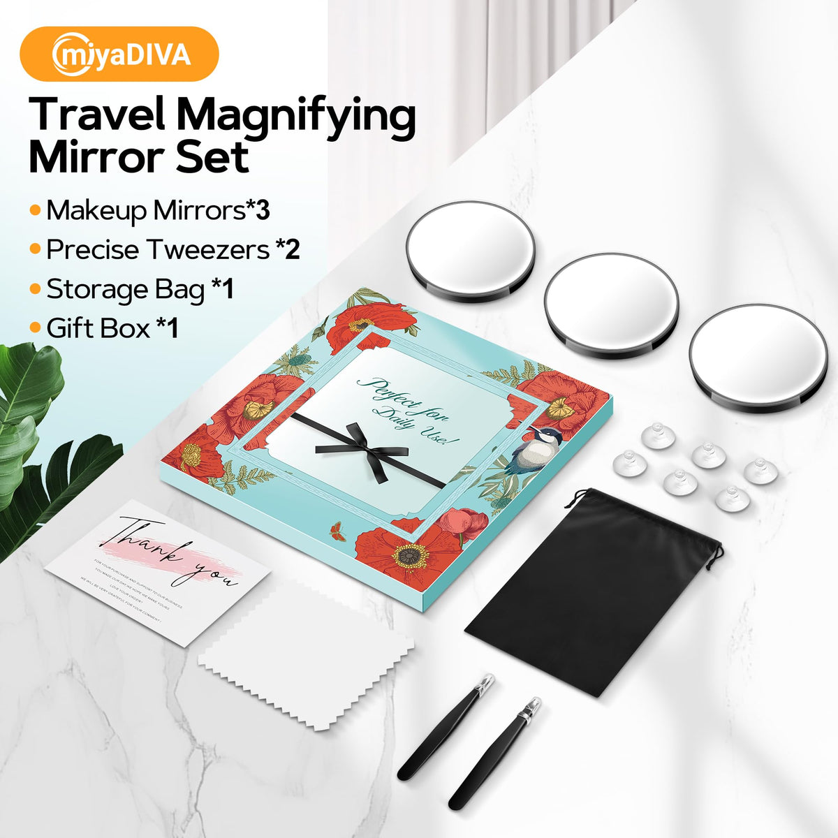 MIYADIVA on bathroom counter staged for everyday grooming convenience
