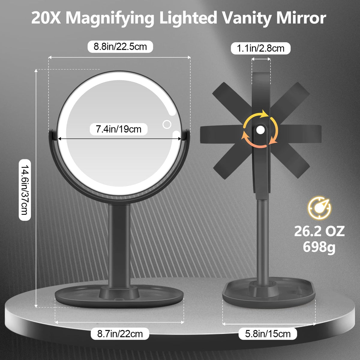 MIYADIVA rotated double-sided mirror switching between 1x and 20x magnification smoothly