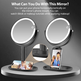 MIYADIVA mirror next to common objects to show 8.8-inch size and travel-friendly scale
