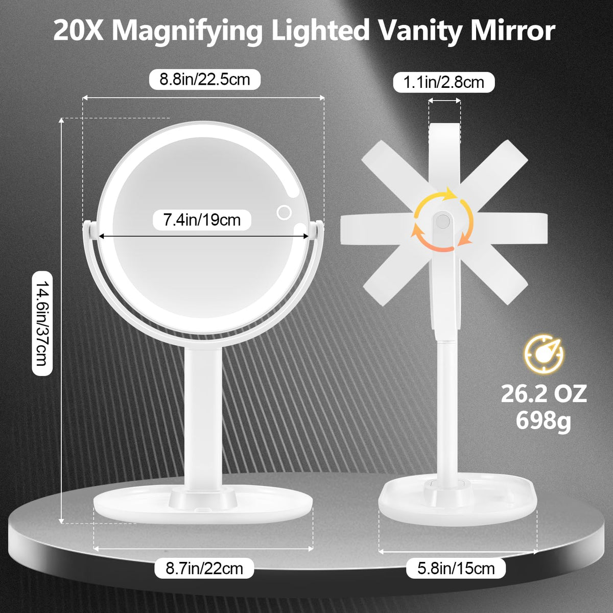 MIYADIVA mirror rotated 360 degrees to switch between 1x and 20x magnification easily