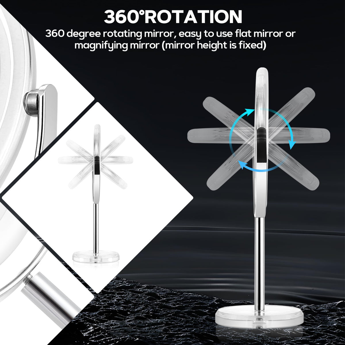 MIYADIVA side view of rotation mechanism demonstrating 360-degree pivot for easy switching