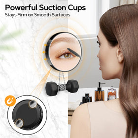 MIYADIVA mirror stuck to bathroom glass demonstrating secure suction hold