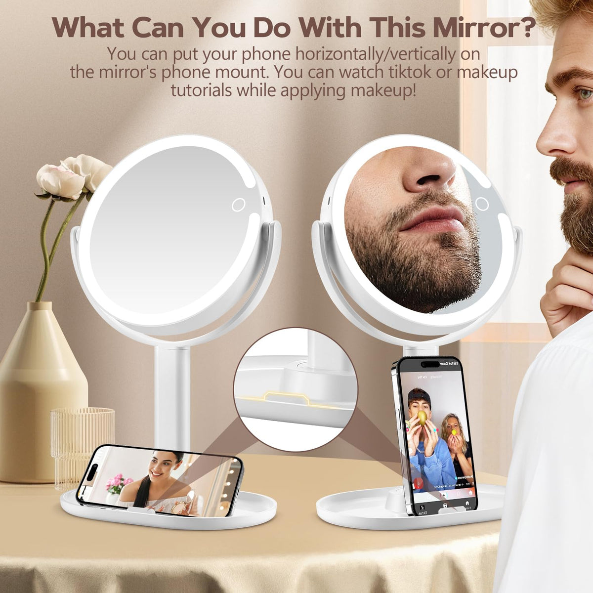 MIYADIVA mirror swivel demonstration rotating 360 degrees for flexible angles