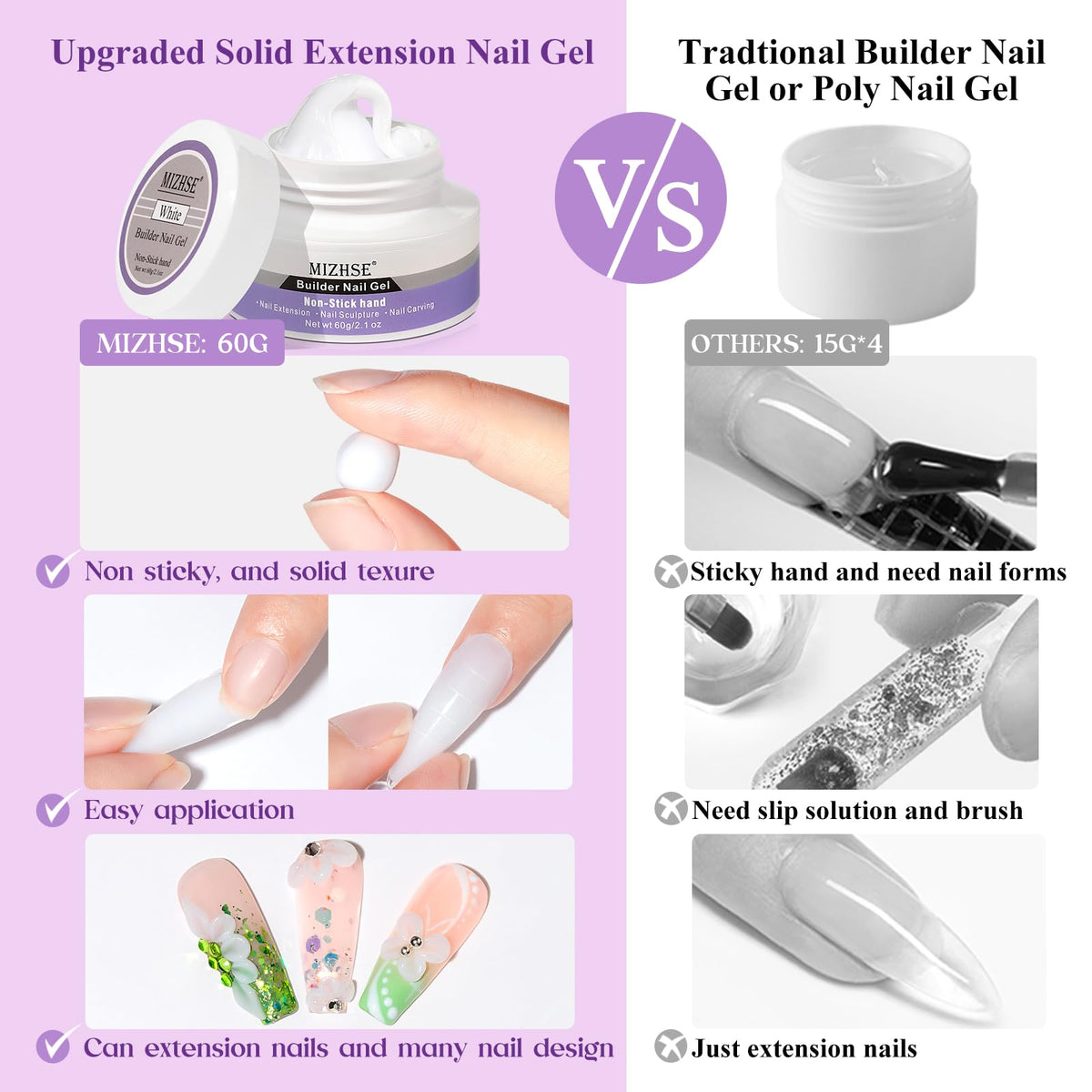 MIZHSE finished 3D nail design showcasing crisp raised details and glossy finish