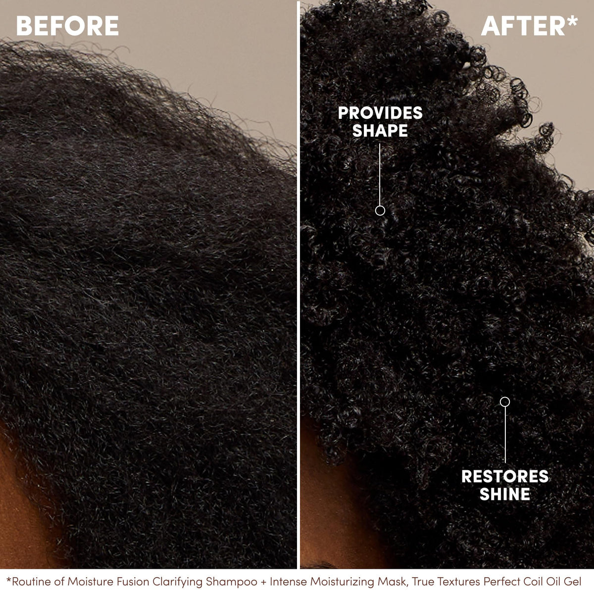 Before and after of coils using Mizani Perfect Coil showing enhanced definition