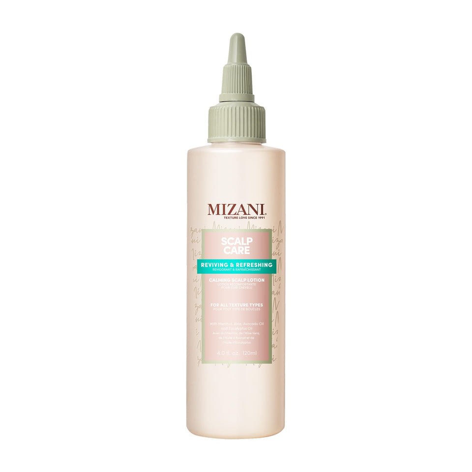 Mizani bottle front view showing label and cooling lotion benefit