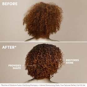 Applying Mizani gel to wet curls to emphasize frizz control and long-lasting hold