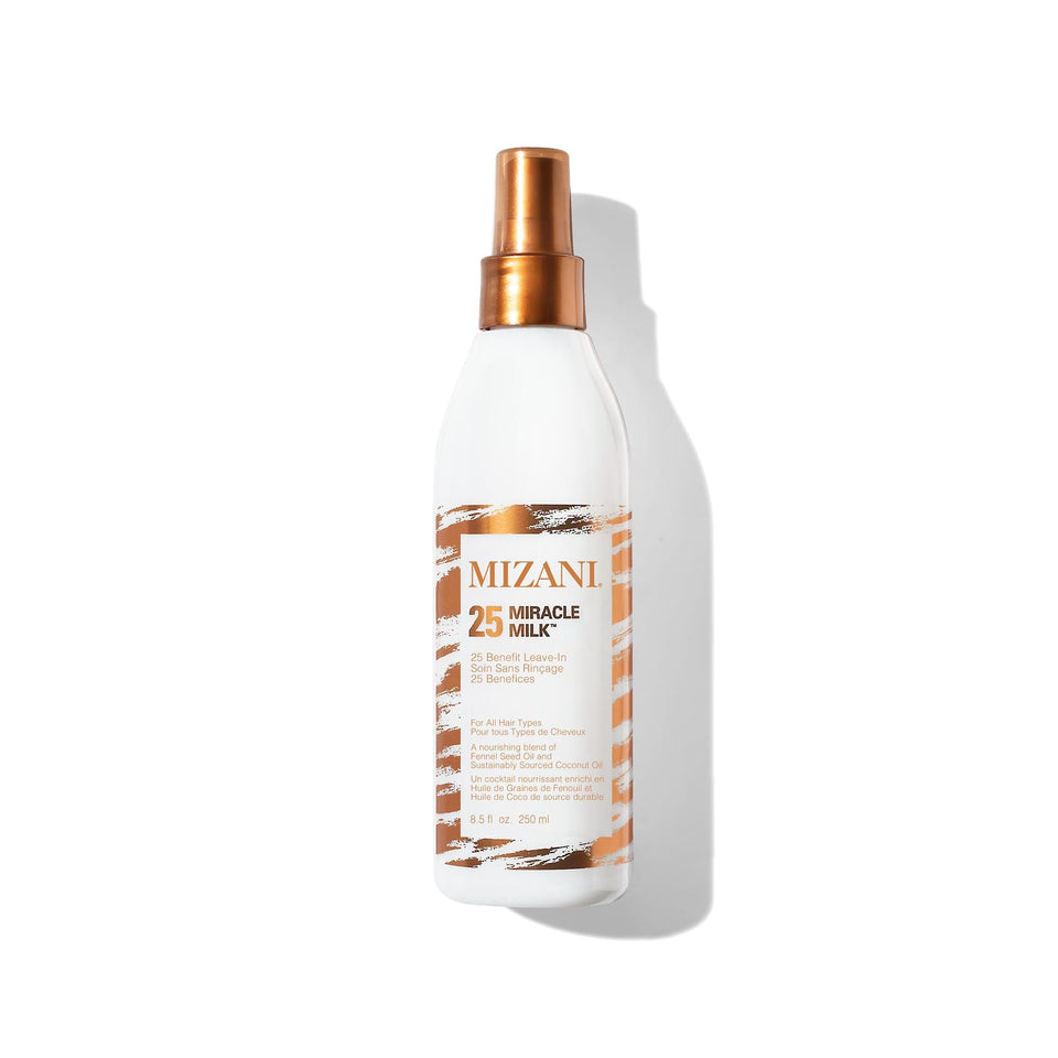 Mizani Miracle Milk front packaging showing lightweight leave-in benefits
