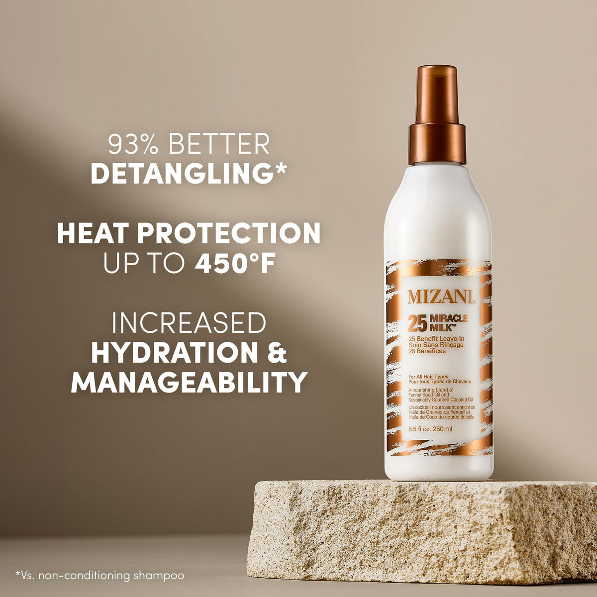 Mizani Miracle Milk spray nozzle dispensing fine mist for even application