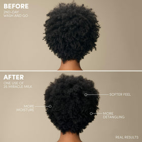 Mizani Miracle Milk mist on damp curls improving detangling and manageability