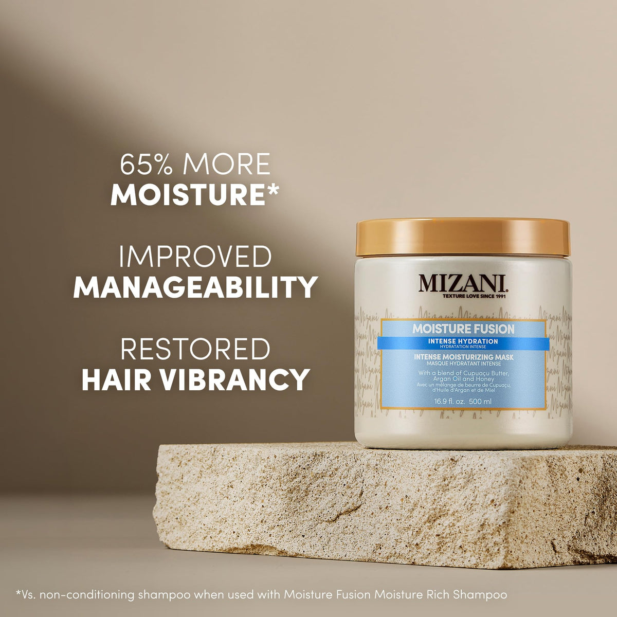 Mizani creamy mask texture close-up highlighting rich hydration and slip