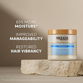 Mizani creamy mask texture close-up highlighting rich hydration and slip