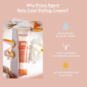 Mizani Press Agent applied in hand illustrating easy distribution and heat protection prep