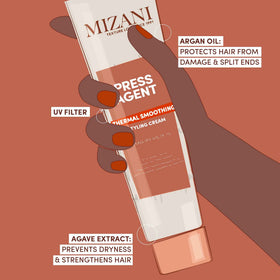 Mizani Press Agent serum and cream duo highlighting layerable customization and shine