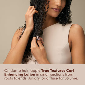 Mizani styled with diffuser illustrating added volume and frizz control benefit