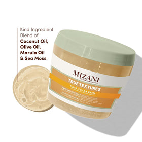Mizani label close-up displaying ingredient claims and benefits