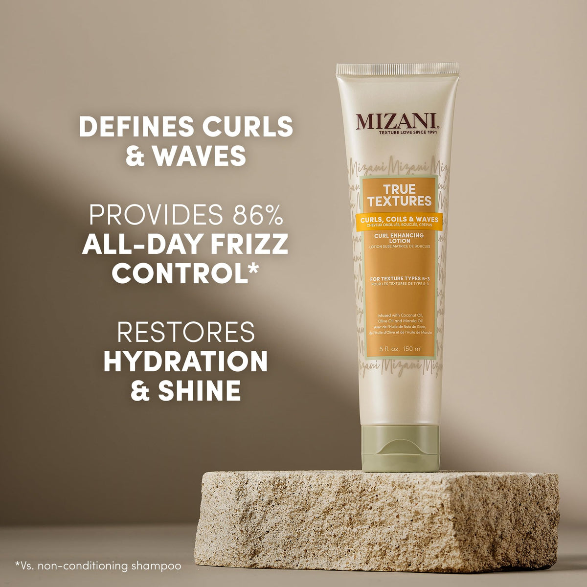 Mizani product texture close-up revealing creamy gel-cream and smoothing effect