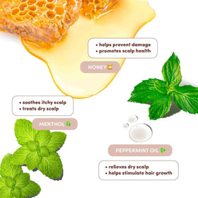 Mizani label close up highlighting key ingredients and product purpose