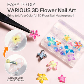 MIZHSE 3D white flower applied on nail demonstrating raised decorative impact