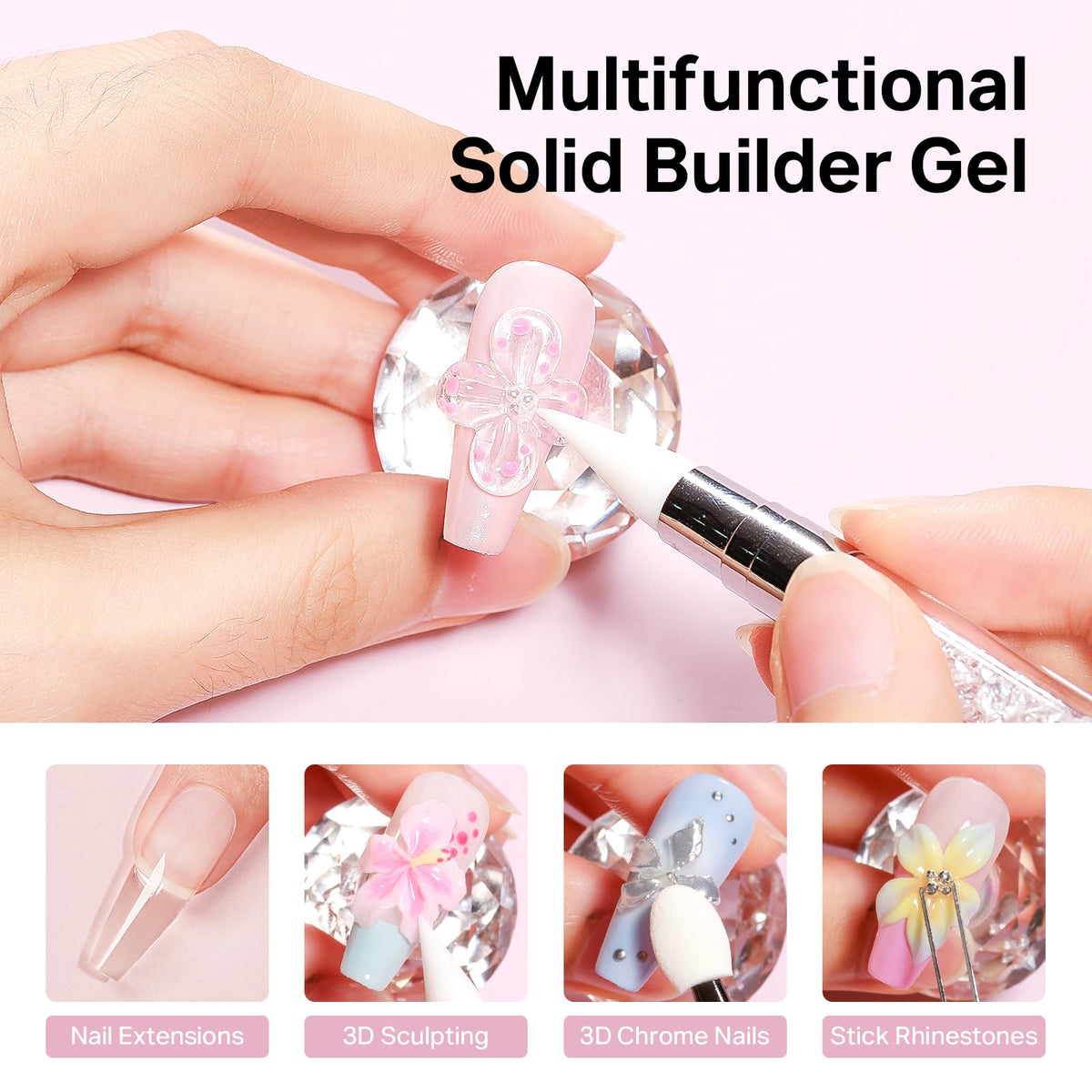 MIZHSE clear and white solid builder gel jars demonstrating strong structure