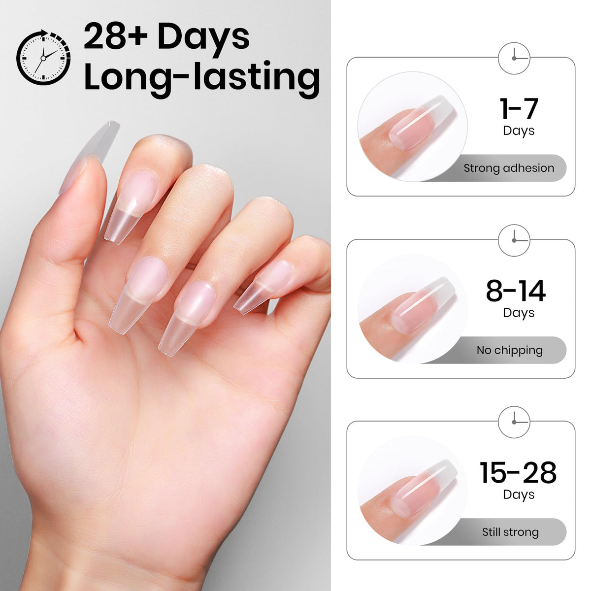 MIZHSE cured press-on nail close-up showing strong long-lasting bond