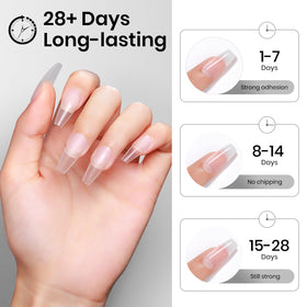 MIZHSE cured press-on nail close-up showing strong long-lasting bond