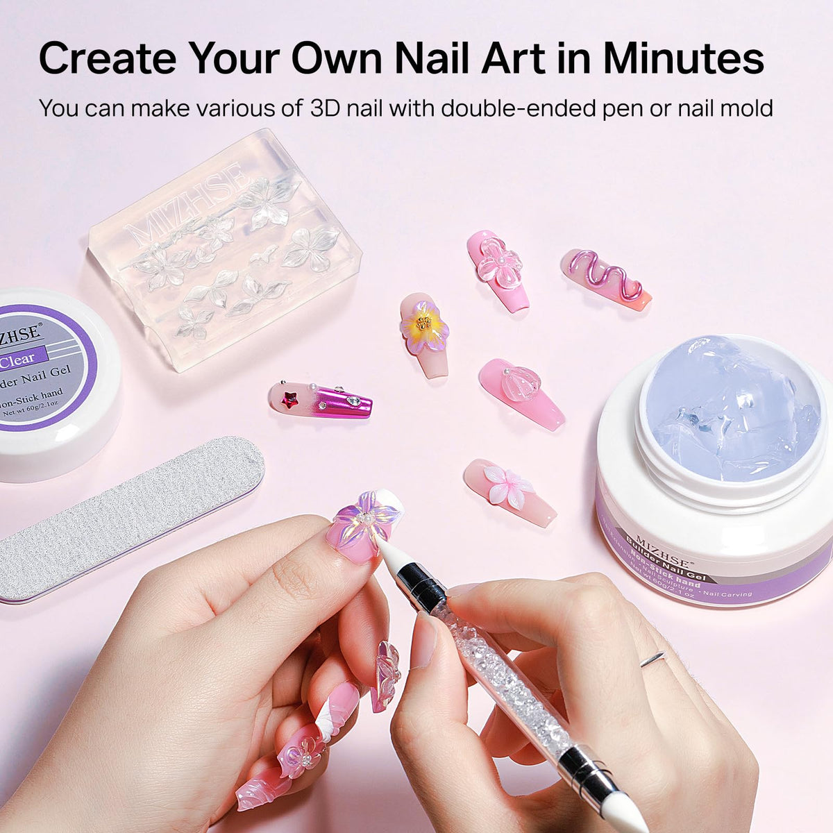 MIZHSE double-ended silicone pen in hand shaping precise nail details