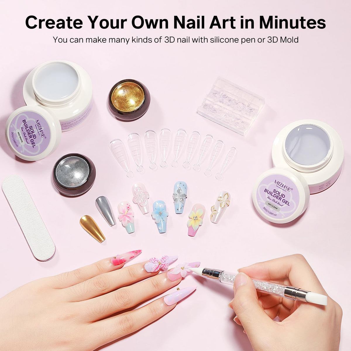 MIZHSE dual-ended sculpting pen detail for precise nail shaping