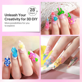 MIZHSE finished manicure with multi-colored 3D designs showcasing salon-quality results