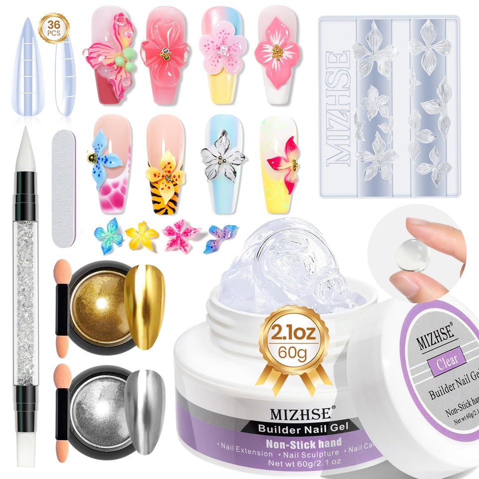 MIZHSE kit layout showing gel, mold, powders and tools for easy sculpting