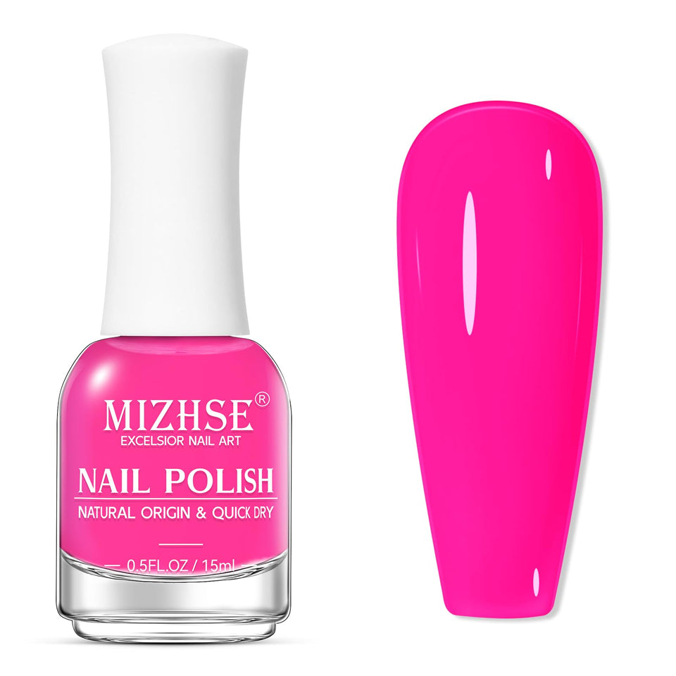 MIZHSE front packaging showing hot pink bottle with glossy shine