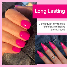 MIZHSE on-model manicure showing finished hot pink nails fast-dry