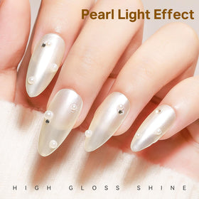 MIZHSE manicure in use on hands showing quick-dry glossy milky-white benefit