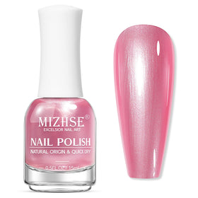 MIZHSE front bottle showing pearlescent rose pink shade and glossy finish