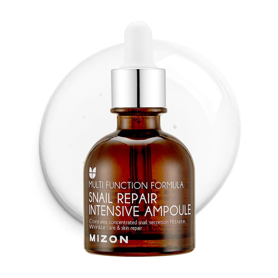 MIZON front bottle view showing ampoule packaging and quick-absorb benefit