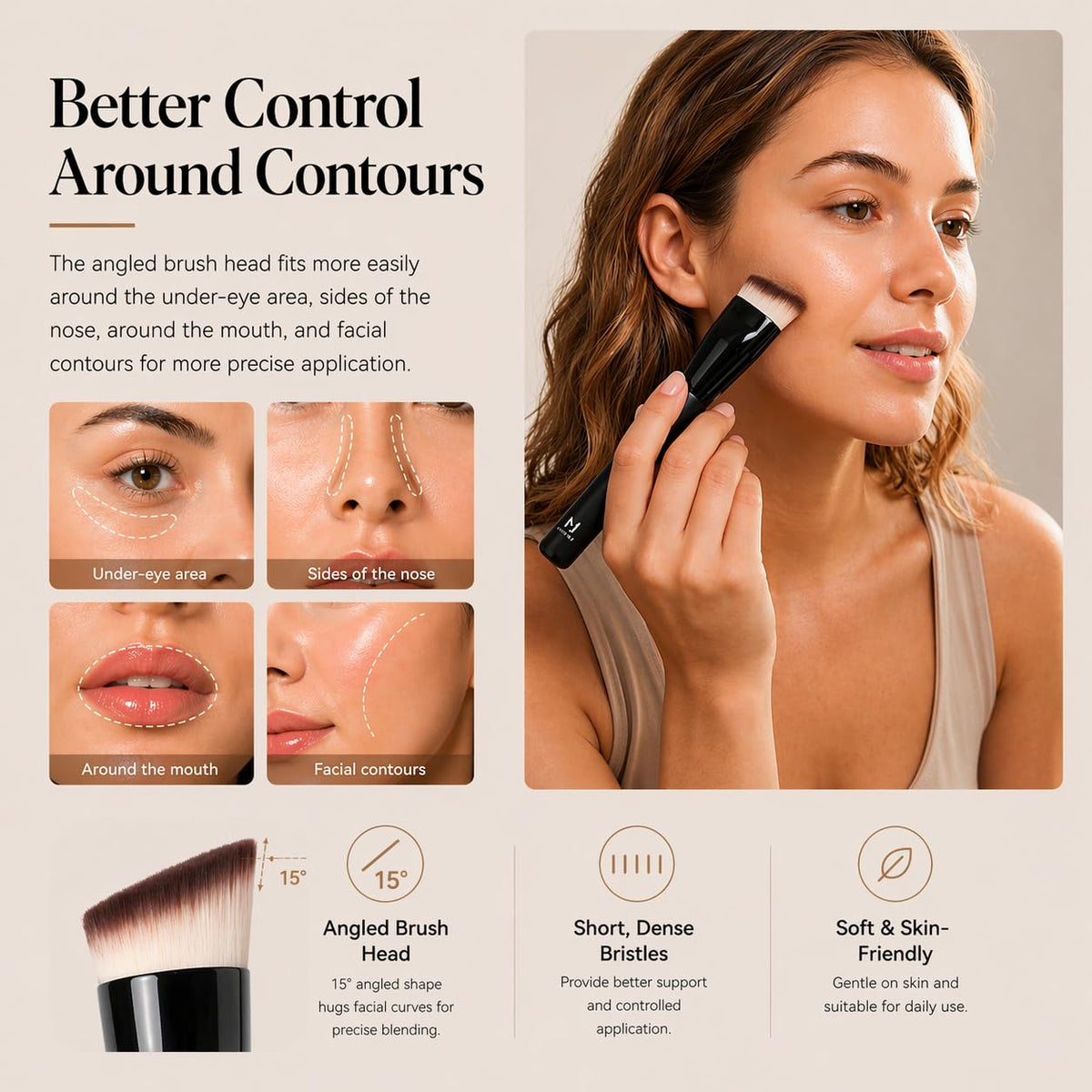 M J JOMAY angled head detail demonstrating contour reach for under-eye and nose edges