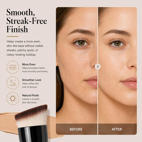 M J JOMAY kabuki held in hand to show scale and ergonomic control for quick makeup