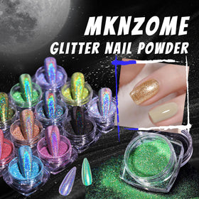 MKNZOME festival manicure lifestyle shot highlighting vibrant holographic sparkle